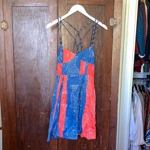 Red and Blue Fish Print Smock Dress